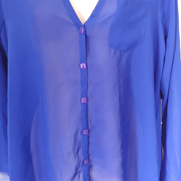 Live 4 truth Blue Chiffon Sheer Button Down Blouse Size Women's Medium NEW - Picture 4 of 8